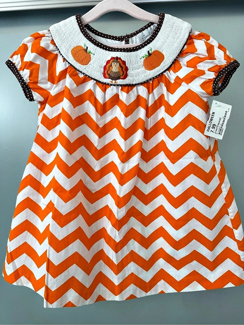 Emily Rose Fall Turkey Pumpkin Thanksgiving Smocked Chevron Dress Chevron Dress